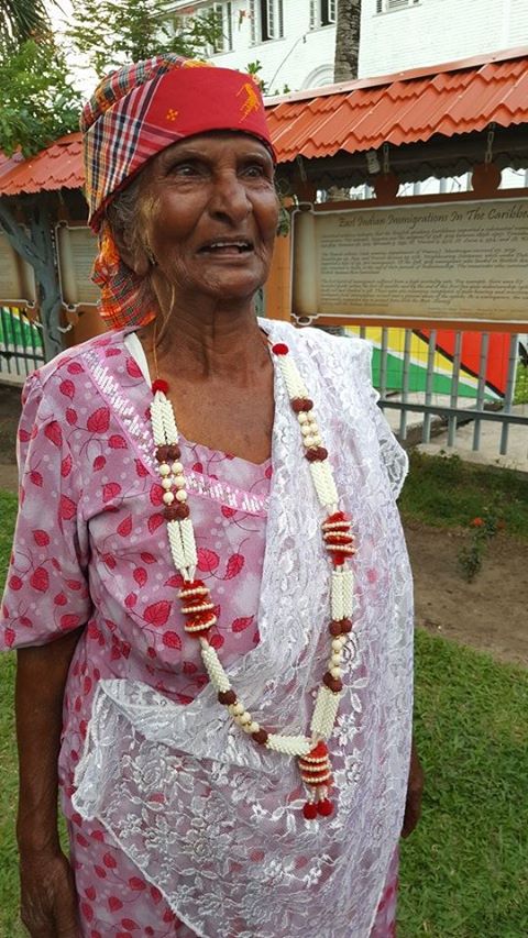 Aunty Chalma, 89, is the oldest surviving worker of the Leonora Sugar Estate. Her parents were born in India and came to Guyana to work on the sugar plantations. Aunty Chalma cut the ribbon to open the open-air museum on Indian indentureship at the Indian Monument Gardens in Georgetown this afternoon. While today is Arrival Day in recognition of all the peoples who came to Guyana, it remains Indian Arrival Day in recognition of the first set of Indian workers who came to then British Guiana on May 5, 1838. https://radicalcaribwriter.wordpress.com/2017/05/06/happy-indian-arrival-day-to-my-guyanese-brothers-and-sisters/